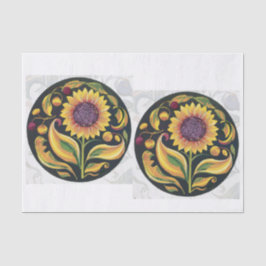 Herfst Zonnebloem vignet, Folky Floral Medallion Tissuepapier