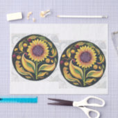 Herfst Zonnebloem vignet, Folky Floral Medallion Tissuepapier (Craft)