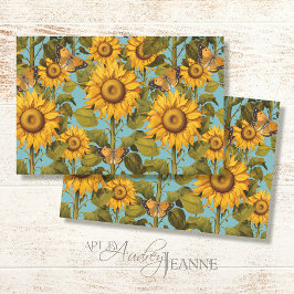 Herfst Zonnebloem Vlinder Blauw Decoupage Tissuepapier