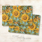 Herfst Zonnebloem Vlinder Blauw Ephemera Decoupage Tissuepapier