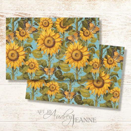 Herfst Zonnebloem Vlinder Blauw Ephemera Decoupage Tissuepapier