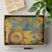 Herfst Zonnebloem Vlinder Blauwgroen Ephemera Deco Tissuepapier (Geschenk)