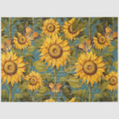 Herfst Zonnebloem Vlinder Blauwgroen Ephemera Deco Tissuepapier (Voorkant)