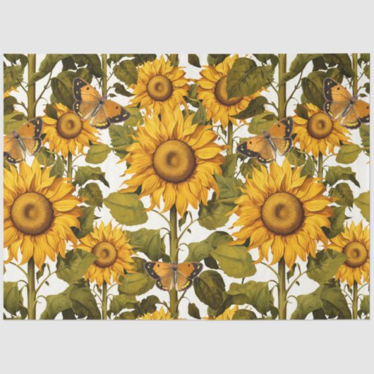 Herfst Zonnebloem Vlinder Witte Decoupage Tissuepapier (Voorkant)