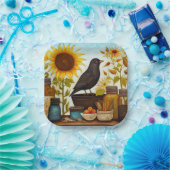 Herfst Zonnebloem Vogel Op Keuken Tafel Decoupage Papieren Bordje (Feest)