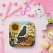 Herfst Zonnebloem Vogel Op Keuken Tafel Decoupage Papieren Bordje (Feest)