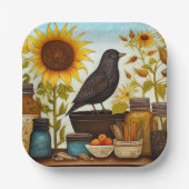 Herfst Zonnebloem Vogel Op Keuken Tafel Decoupage Papieren Bordje (Voorkant)