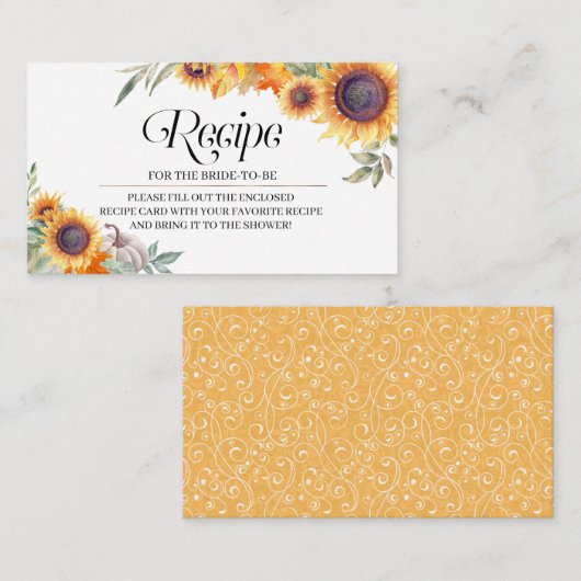 Herfst Zonnebloem Vrijgezellenfeest Recipe Enclosu Informatiekaartje (Voorkant / Achterkant)