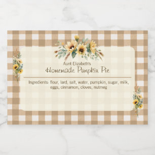 Herfst Zonnebloemen Bruin Gingham Bloemen Voedselcontainer Etiket