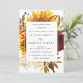 Herfst Zonnebloemen Burgundy Roos Moderne bruiloft Kaart (Staand voorkant)