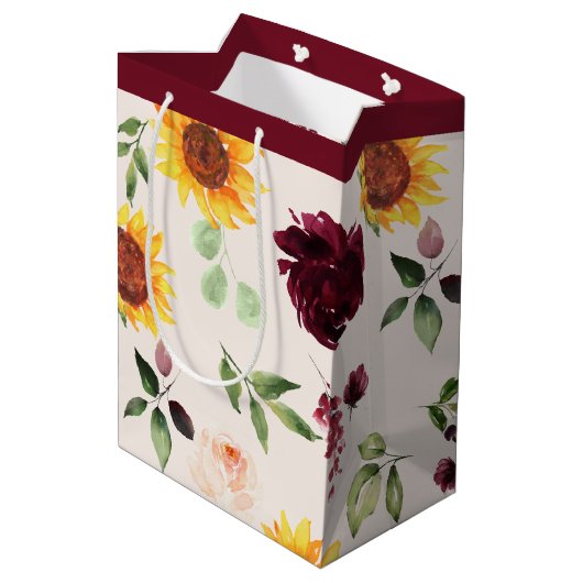 Herfst Zonnebloemen en Bourgondische Rozen Vrijgez Medium Cadeauzakje (Achterkant Gekanteld)