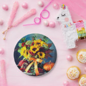 Herfst Zonnebloemen en Bow, 7" Rond Papier Bord (Feest)