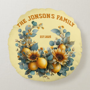 Herfst Zonnebloemen en Citroenen Familie Decor Rond Kussen