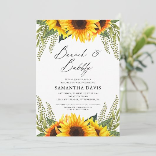 Herfst Zonnebloemen en Groenen Brunch & Bubbly Kaart (Staand voorkant)