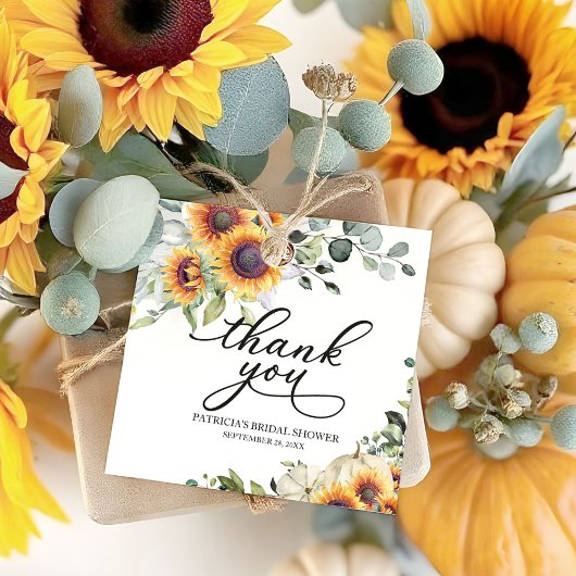 Herfst Zonnebloemen en Pompoen Bruidsdouche Bedankjes Labels