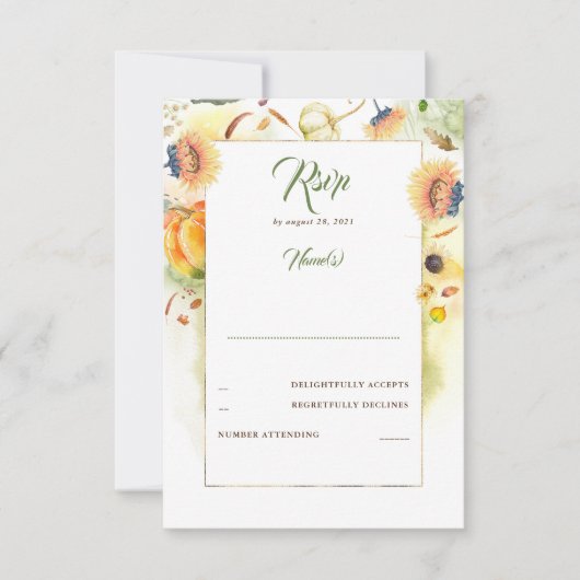 Herfst Zonnebloemen en Pompoenen Bruiloft RSVP (Voorkant)