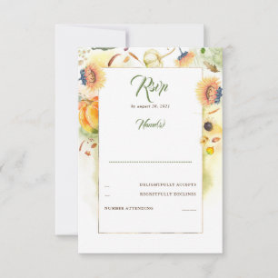 Herfst Zonnebloemen en Pompoenen Bruiloft RSVP Kaartje