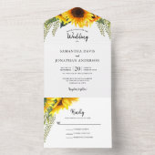 Herfst Zonnebloemen & Groen Bladgroen Bruiloft All In One Uitnodiging (Binnen)