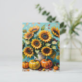 Herfst Zonnebloemen, Herfst Zonnebloemen en Pompoe Briefkaart (Staand voorkant)