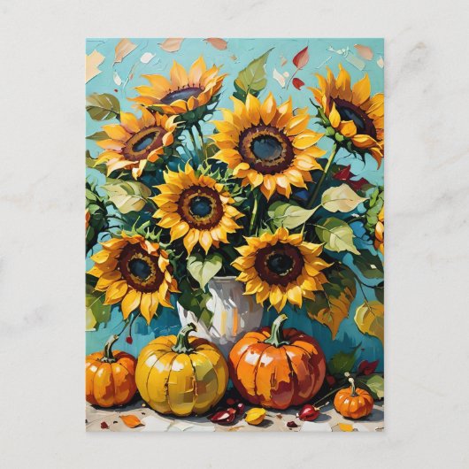 Herfst Zonnebloemen, Herfst Zonnebloemen en Pompoe Briefkaart (Voorkant)