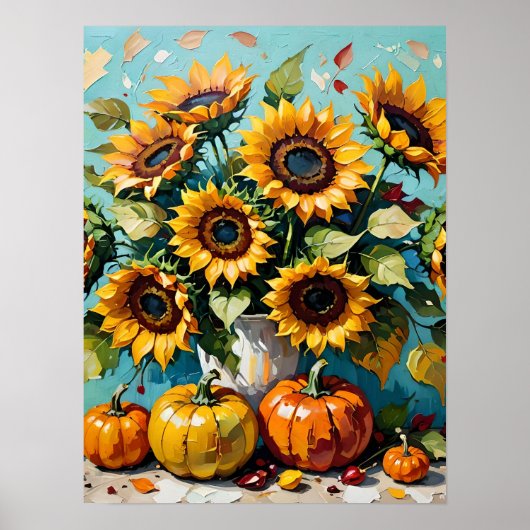 Herfst Zonnebloemen, Herfst Zonnebloemen en Pompoe Poster (Voorkant)