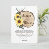 Herfst Zonnebloemen Hout Slice Rustieke bruiloft Kaart (Staand voorkant)