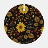 Herfst Zonnebloemen: Maple zwarte achtergrond Glas Ornament (Achterkant)
