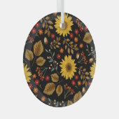 Herfst Zonnebloemen: Maple zwarte achtergrond Glas Ornament (Voorkant Rechts)