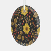 Herfst Zonnebloemen: Maple zwarte achtergrond Glas Ornament (Voorkant links)