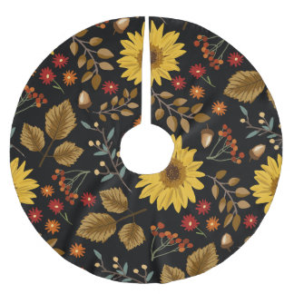 Herfst Zonnebloemen: Maple zwarte achtergrond Kerstboom Rok