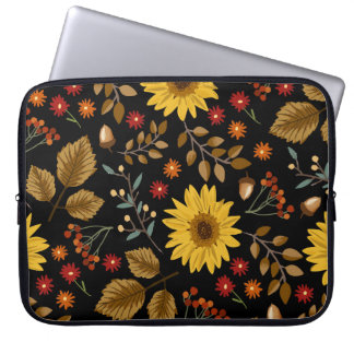 Herfst Zonnebloemen: Maple zwarte achtergrond Laptop Sleeve