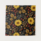 Herfst Zonnebloemen: Maple zwarte achtergrond Wandkleed (Voorkant (horizontaal))