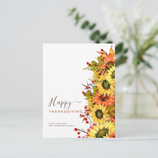 Herfst Zonnebloemen Prettig Thanksgiving Namen  Feestdagenkaart (Staand voorkant)