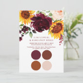 Herfst Zonnebloemen Rozen Burgundy Bruiloft Staalk Kaart (Staand voorkant)