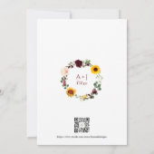 Herfst Zonnebloemen Rozen Burgundy Bruiloft Staalk Kaart (Achterkant)