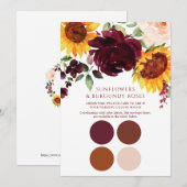 Herfst Zonnebloemen Rozen Burgundy Bruiloft Staalk Kaart (Voorkant / Achterkant)