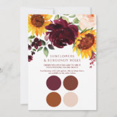 Herfst Zonnebloemen Rozen Burgundy Wedding Swatch  Kaart (Voorkant)