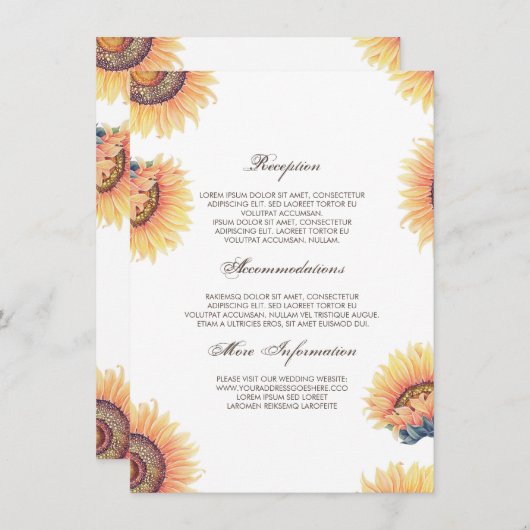 Herfst Zonnebloemen Trouwinformatie Gast Kaart (Voorkant / Achterkant)