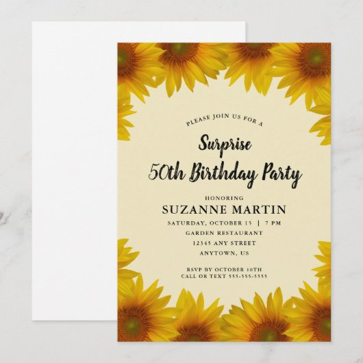 Herfst Zonnebloemen | Verrassing 50ste verjaardags Kaart (Voorkant / Achterkant)