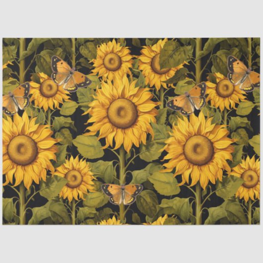 Herfst Zonnebloemvelden Vlinder Decoupage Tissuepapier (Voorkant)