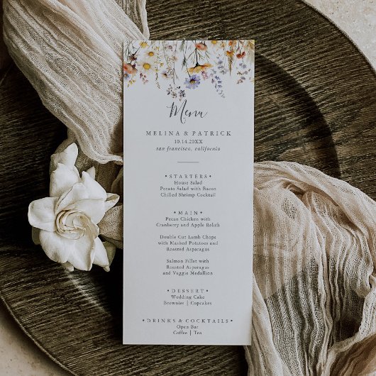 Herfst Zonneschijn Elegant Wildflower Diner Menu