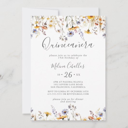 Herfst Zonneschijn Elegante Wildflower Quinceañera Kaart (Voorkant)
