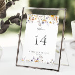 Herfst Zonneschijn Elegante Wildflower Wedding Kaart<br><div class="desc">Deze herfst zonneschijn elegante wilde bloem trouwtafel nummer is perfect voor een rustieke bruiloft. Het ontwerp is voorzien van meerdere waterverf paarse, paarse, gele bloemen, bordeauxrode knoppen en olijfgroen gebladerte prachtig gegroepeerd in boeketten. Dit is een dubbelzijdig tafelnummer. Voeg elk tabelnummer dat u nodig hebt toe aan uw winkelwagentje afzonderlijk....</div>