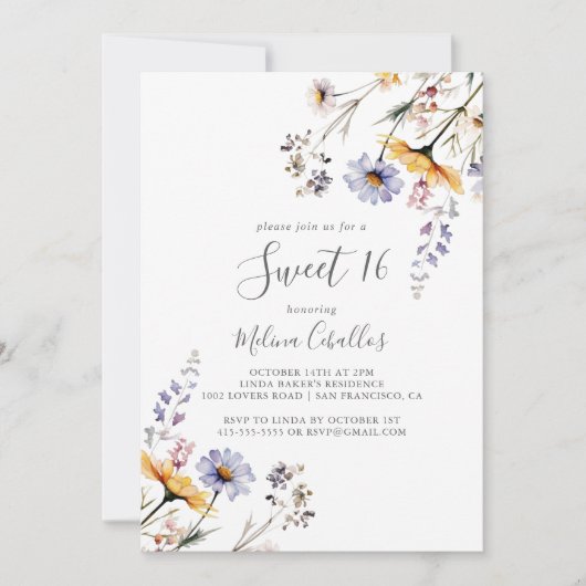 Herfst Zonneschijn Wilde Bloem Sweet 16 Verjaardag Kaart (Voorkant)