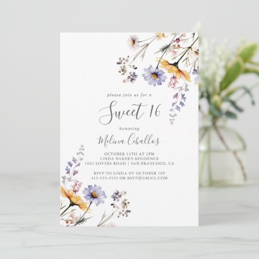 Herfst Zonneschijn Wilde Bloem Sweet 16 Verjaardag Kaart (Staand voorkant)