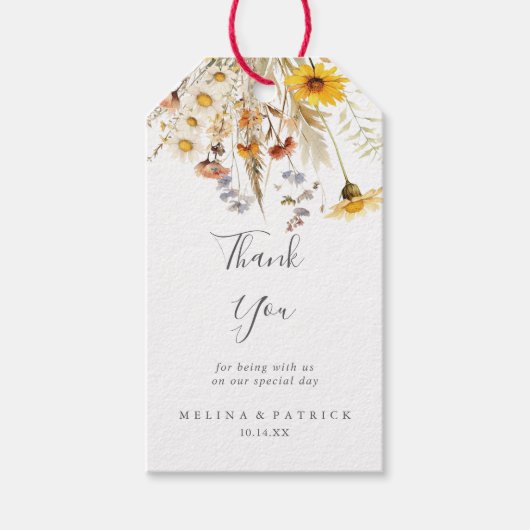 Herfst Zonneschijn Wildflower bruiloft Dank u Cadeaulabel (Voorkant)