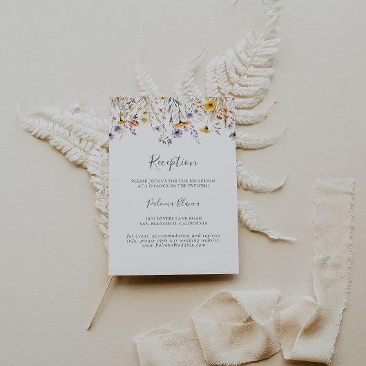 Herfst Zonneschijn Wildflower bruiloft receptie Informatiekaartje