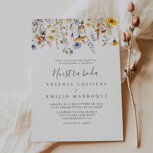 Herfst Zonneschijn Wildflower Nuestra Boda bruilof Kaart