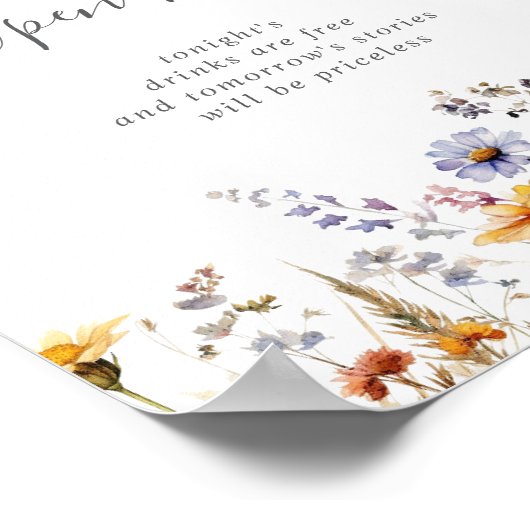 Herfst Zonneschijn Wildflower Wedding Open Bar Poster (Hoek)