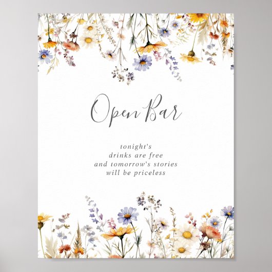 Herfst Zonneschijn Wildflower Wedding Open Bar Poster (Voorkant)